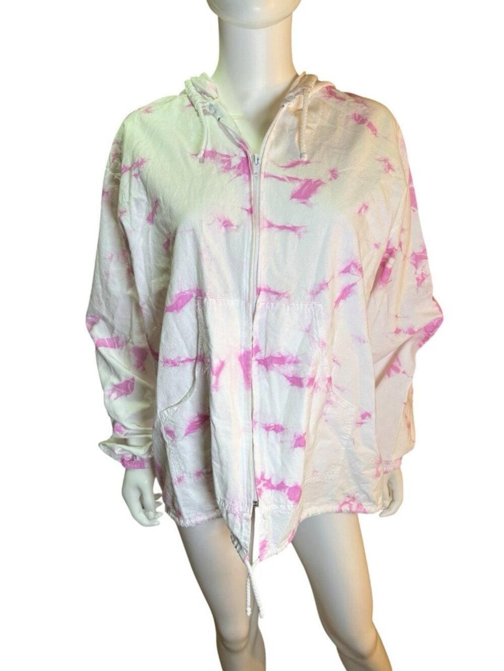 Seaspice Resort Wear Hooded  Tie-Dye Peruvian Cotton Pink and White Jacket Sz M